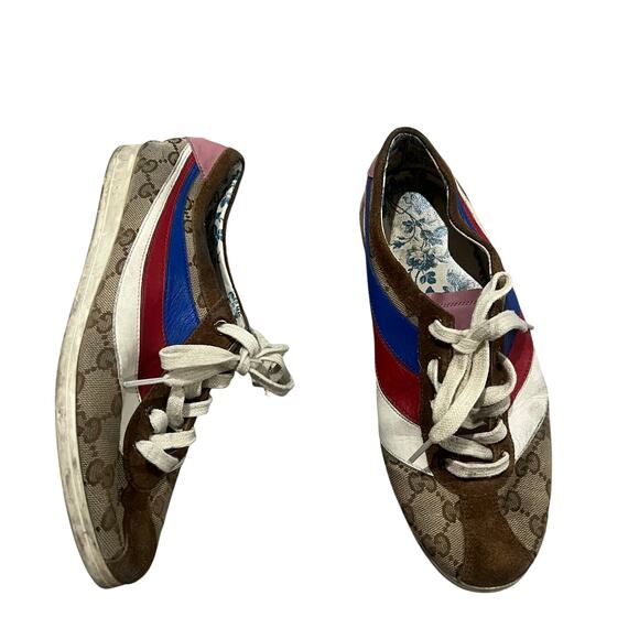 Gucci Falacer Monogram Leather Trainers Size EU 37 - Picture 1 of 7